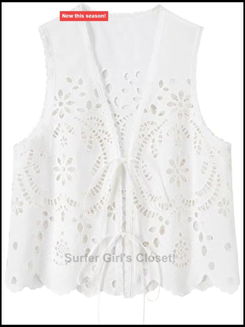 Women's Sleeveless Tie Front Crop Tank Top Boho Eyelet Y2K Summer